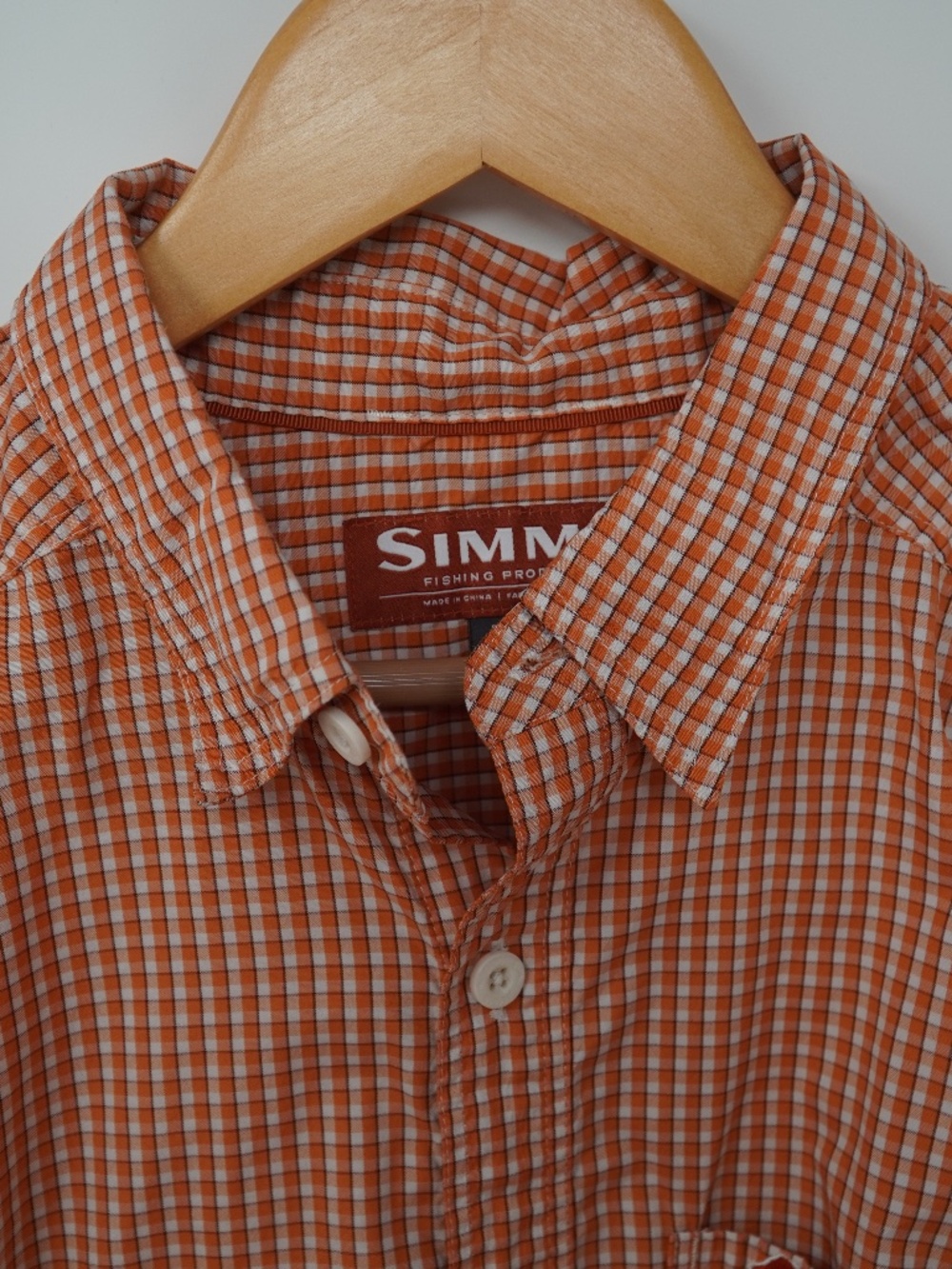 Simms Fishing Products Orange Gingham Button-Up Fishing Shirt Men's Long Sleeve